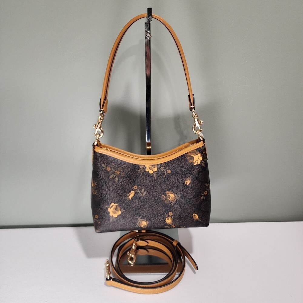 NWT Coach CCF17 Laurel Small Shoulder Signature Canvas Floral Walnut/Yellow V2 - Picture 3 of 5